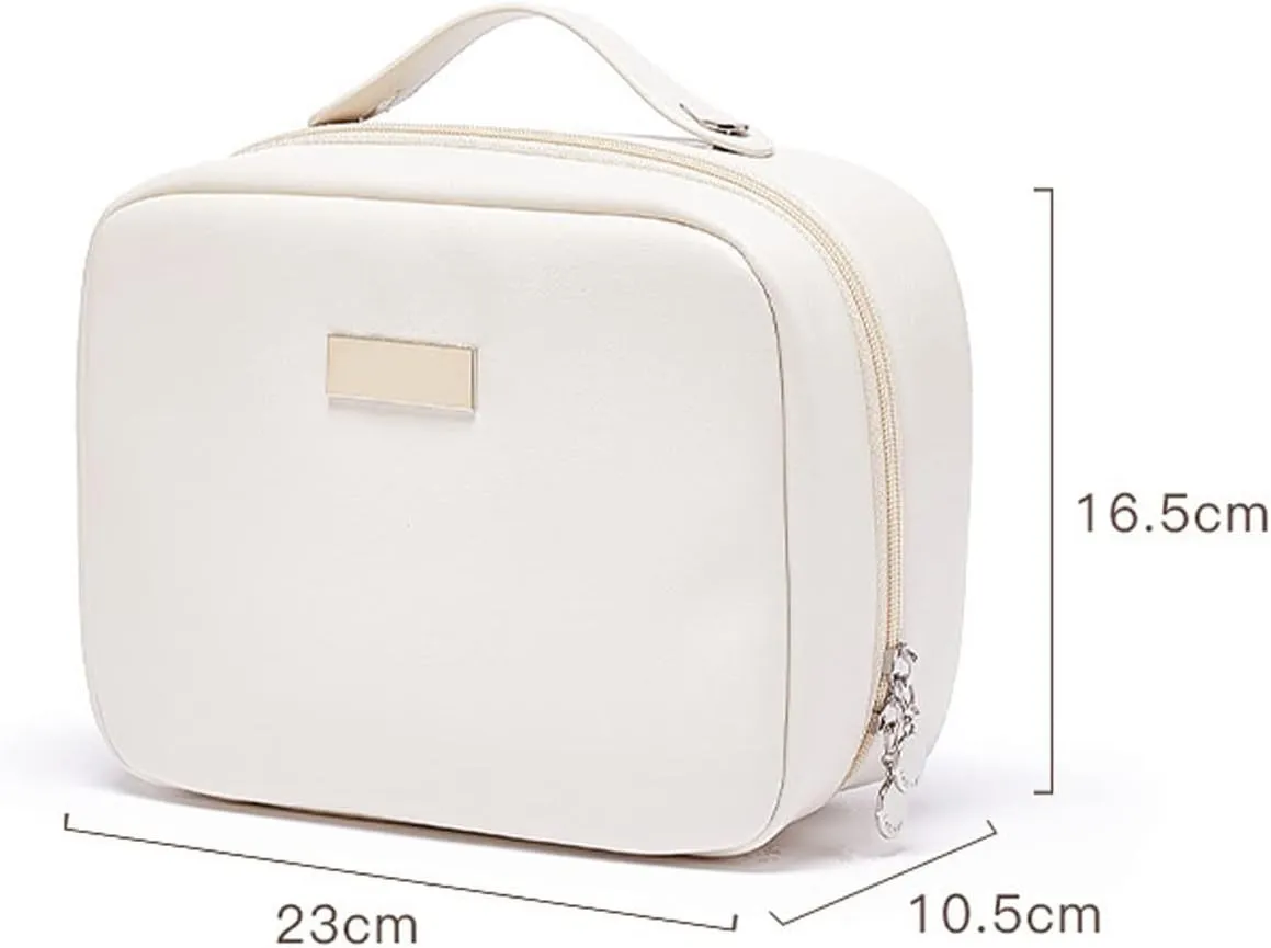 Portable Large Capacity Cosmetic Bag, Skincare Products, Makeup Brush Storage Bag, Double Layer Makeup Bag (White)