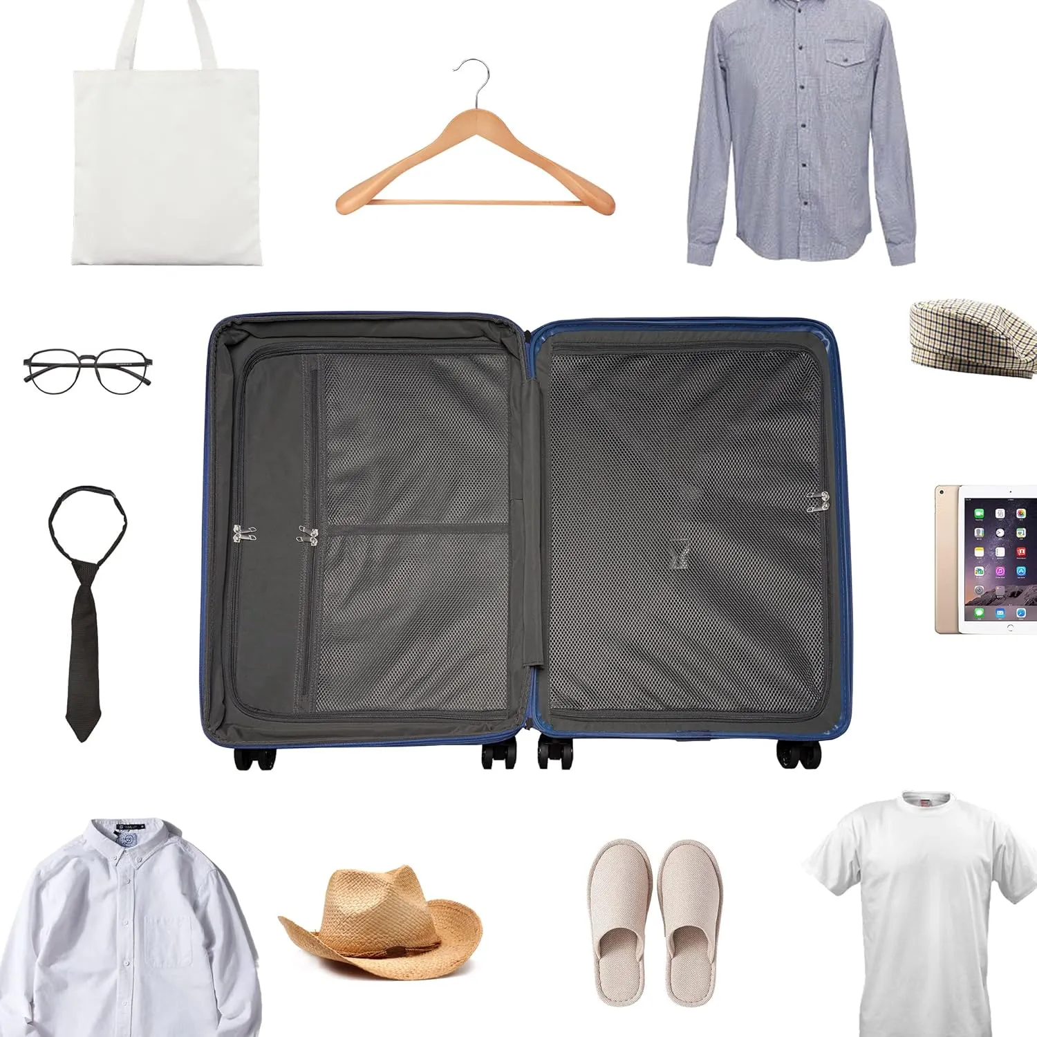 PP material 28inch expandable suitcase with Double Spinner Wheels， Suitcase with TSA Lock，Lightweight Large Luggage for Family Travel，Blue color