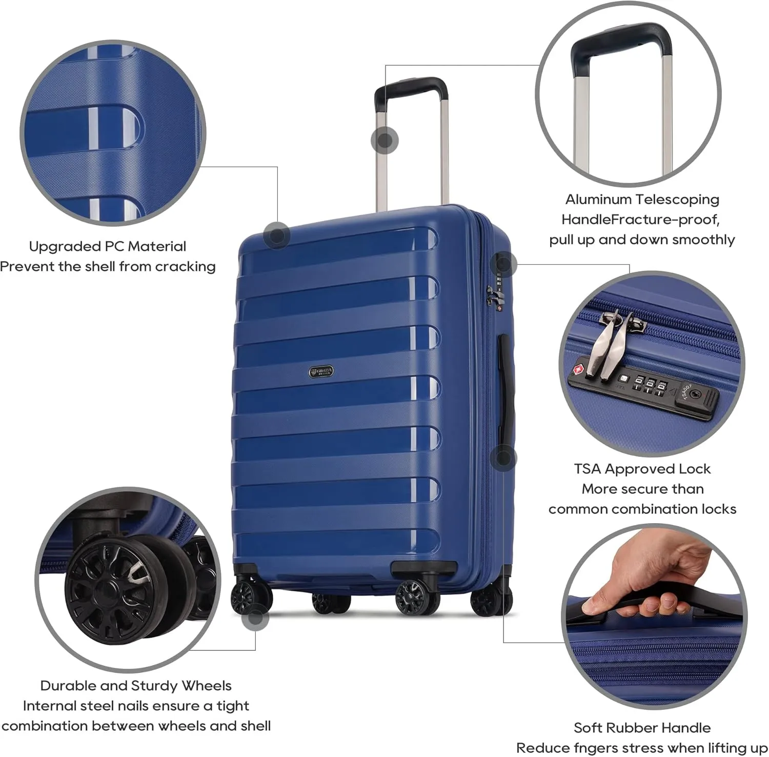 PP material 28inch expandable suitcase with Double Spinner Wheels， Suitcase with TSA Lock，Lightweight Large Luggage for Family Travel，Blue color