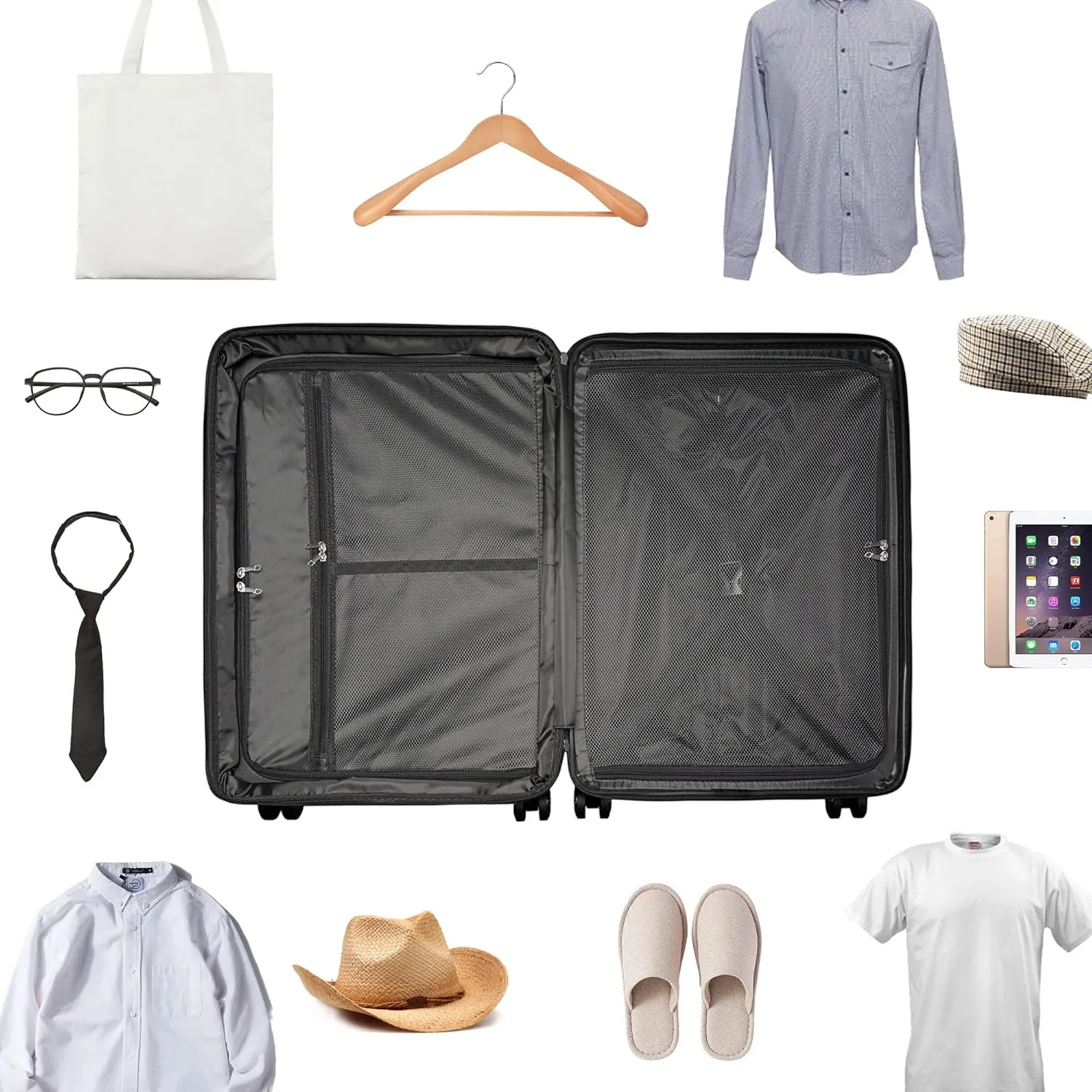 PP material Expandable Carry On Luggage Airline Approved, 20 Inch Hardside Carry On Suitcase with Wheels, Travel Harshell Spinner Small Luggage with Tsa Lock,Grey color, 20-Inch Carry-On