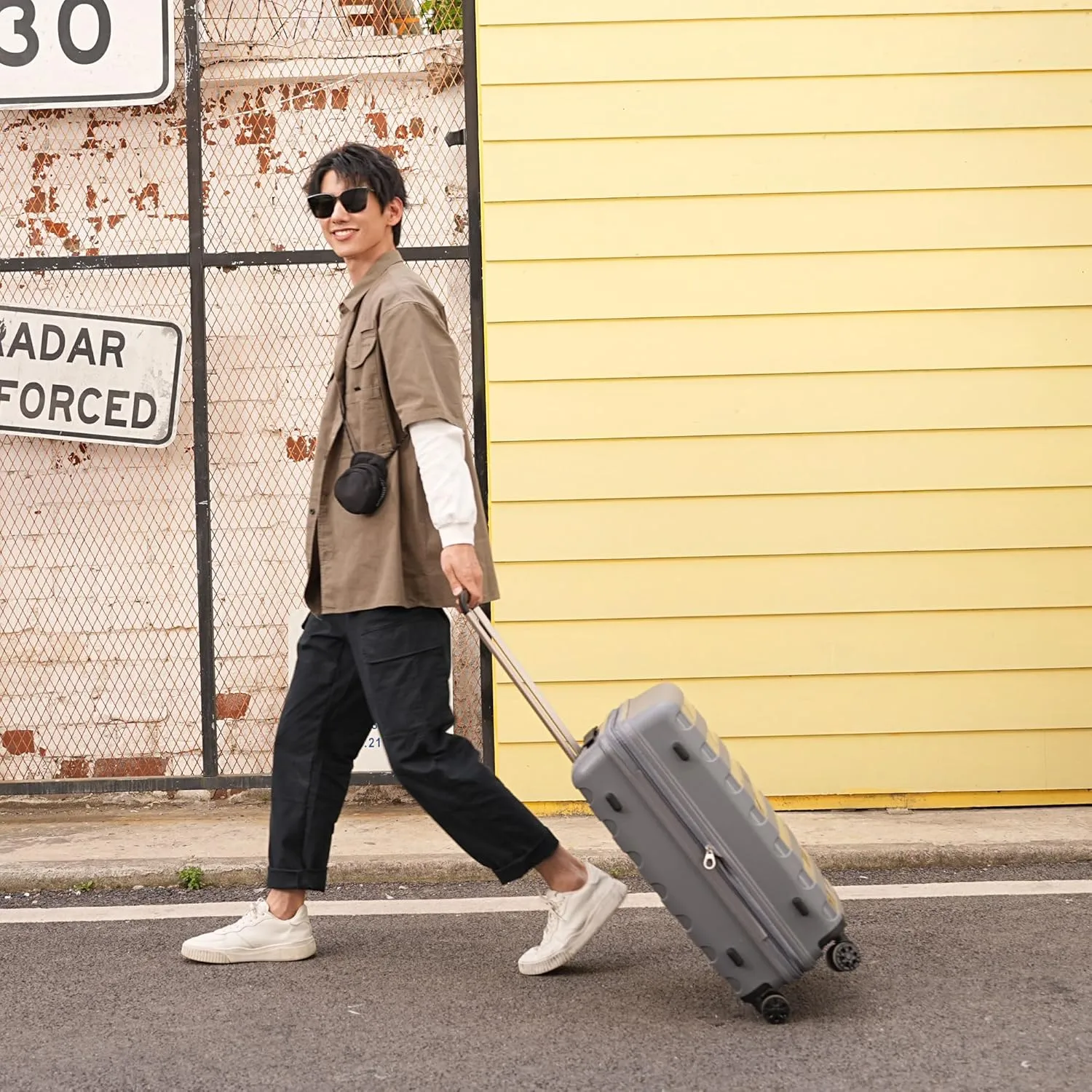PP material Expandable Carry On Luggage Airline Approved, 20 Inch Hardside Carry On Suitcase with Wheels, Travel Harshell Spinner Small Luggage with Tsa Lock,Grey color, 20-Inch Carry-On