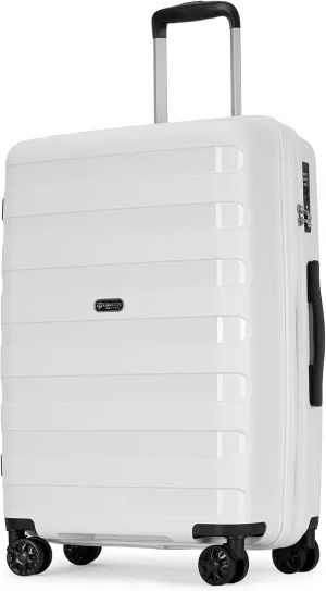PP material Expandable Carry On Luggage Airline Approved, 20 Inch Hardside Carry On Suitcase with Wheels, Travel Harshell Spinner Small Luggage with Tsa Lock,White color, 20-Inch Carry-On