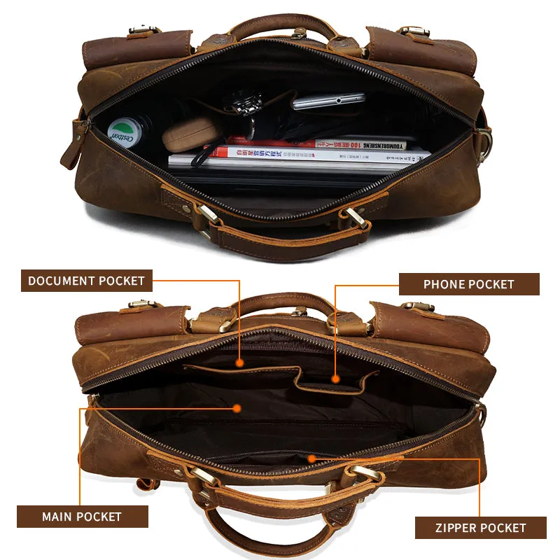 Premium Vintage Crazy Horse Leather Laptop Messenger Bag for Men