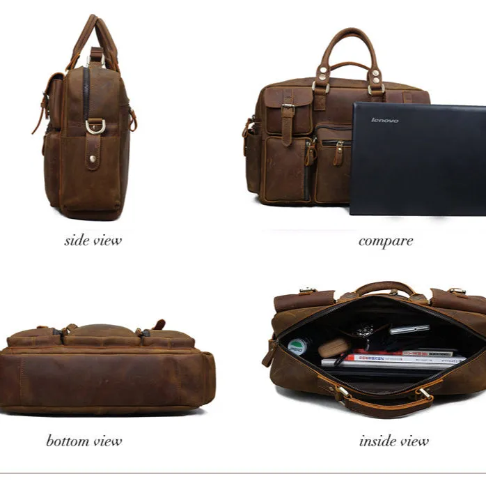 Premium Vintage Crazy Horse Leather Laptop Messenger Bag for Men
