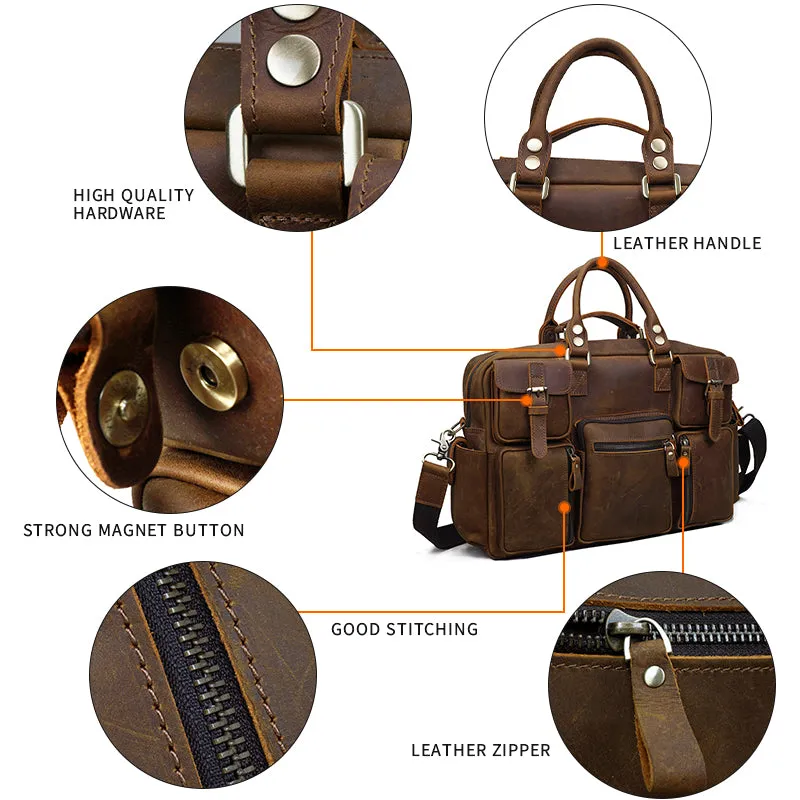 Premium Vintage Crazy Horse Leather Laptop Messenger Bag for Men