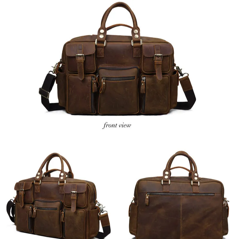 Premium Vintage Crazy Horse Leather Laptop Messenger Bag for Men