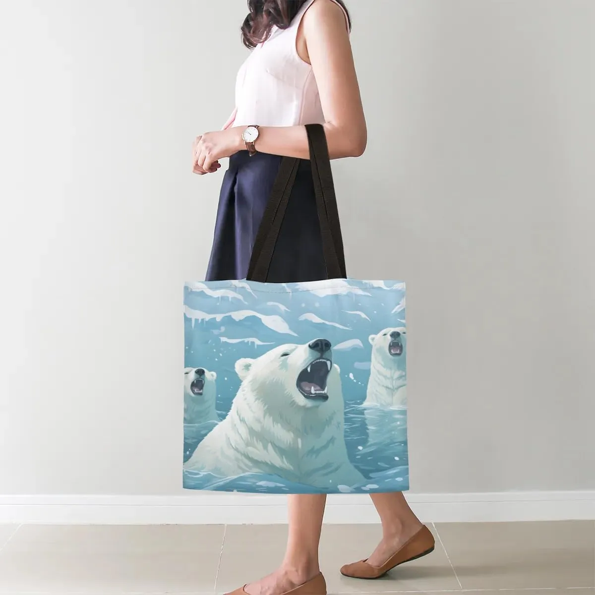 Pretty White Cow Canvas Tote Bag for Women Men Stylish Tote Handbag Shoulder Bag Reusable Grocery Bag