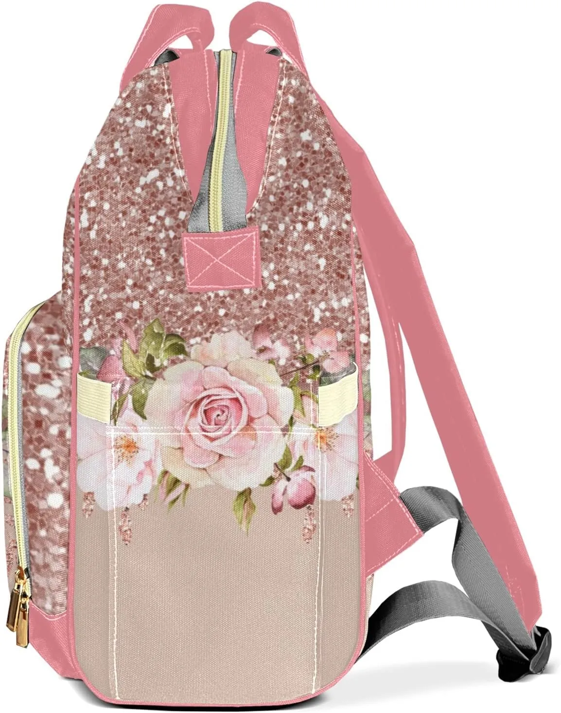Print Pink Rose Diaper Bags Backpack Customized Baby Bag Nursing Nappy Bag Travel Tote Gifts for Women