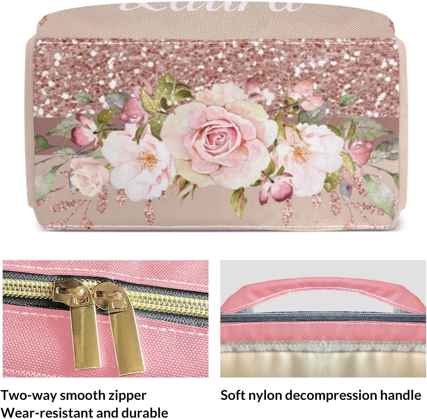 Print Pink Rose Diaper Bags Backpack Customized Baby Bag Nursing Nappy Bag Travel Tote Gifts for Women