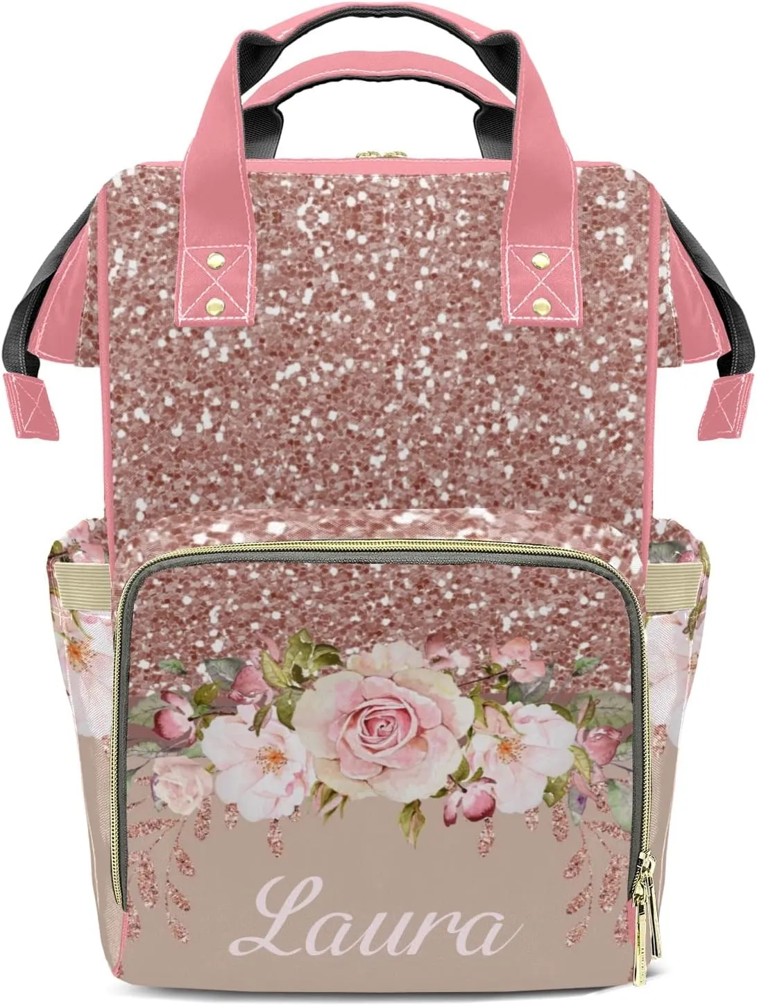 Print Pink Rose Diaper Bags Backpack Customized Baby Bag Nursing Nappy Bag Travel Tote Gifts for Women
