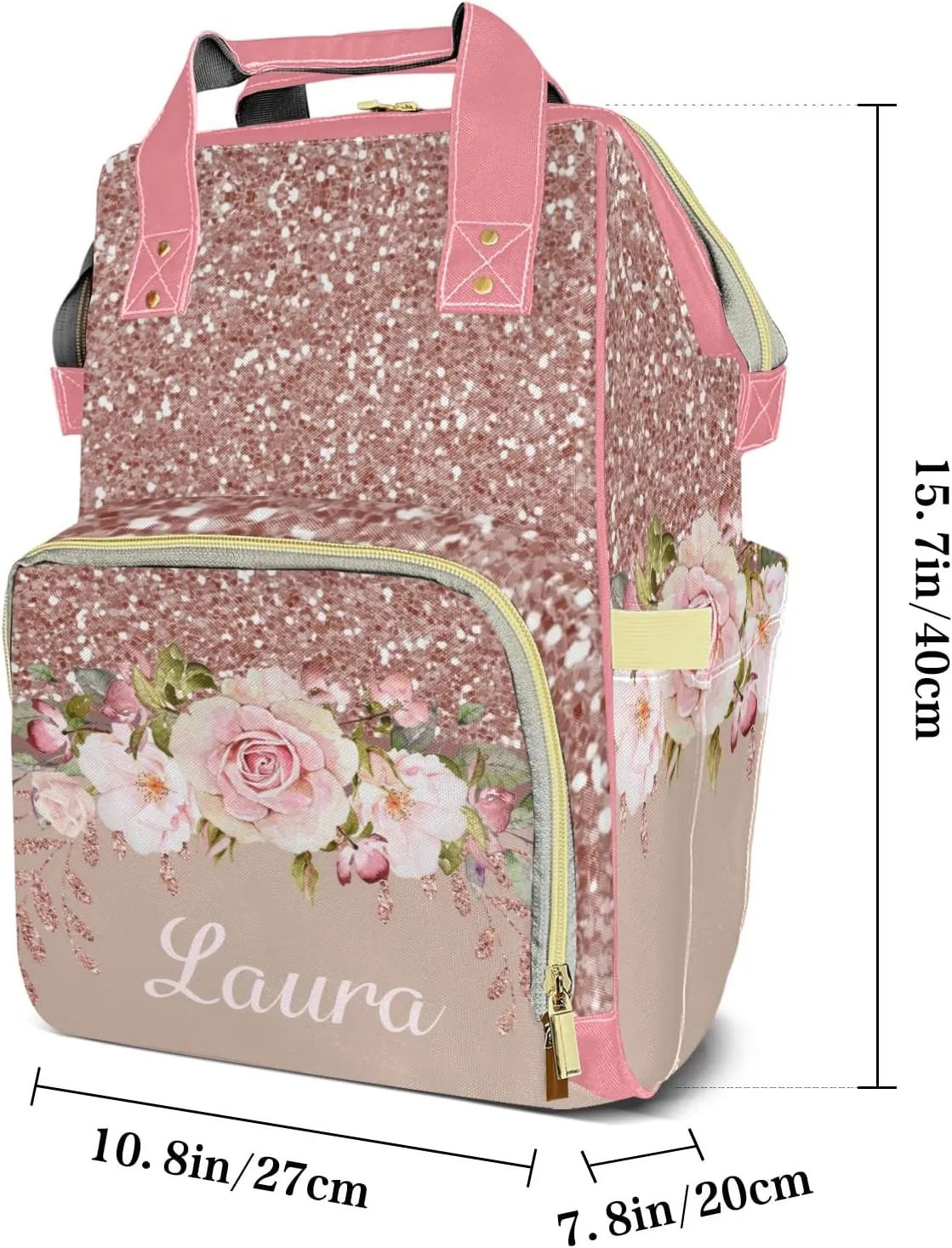 Print Pink Rose Diaper Bags Backpack Customized Baby Bag Nursing Nappy Bag Travel Tote Gifts for Women