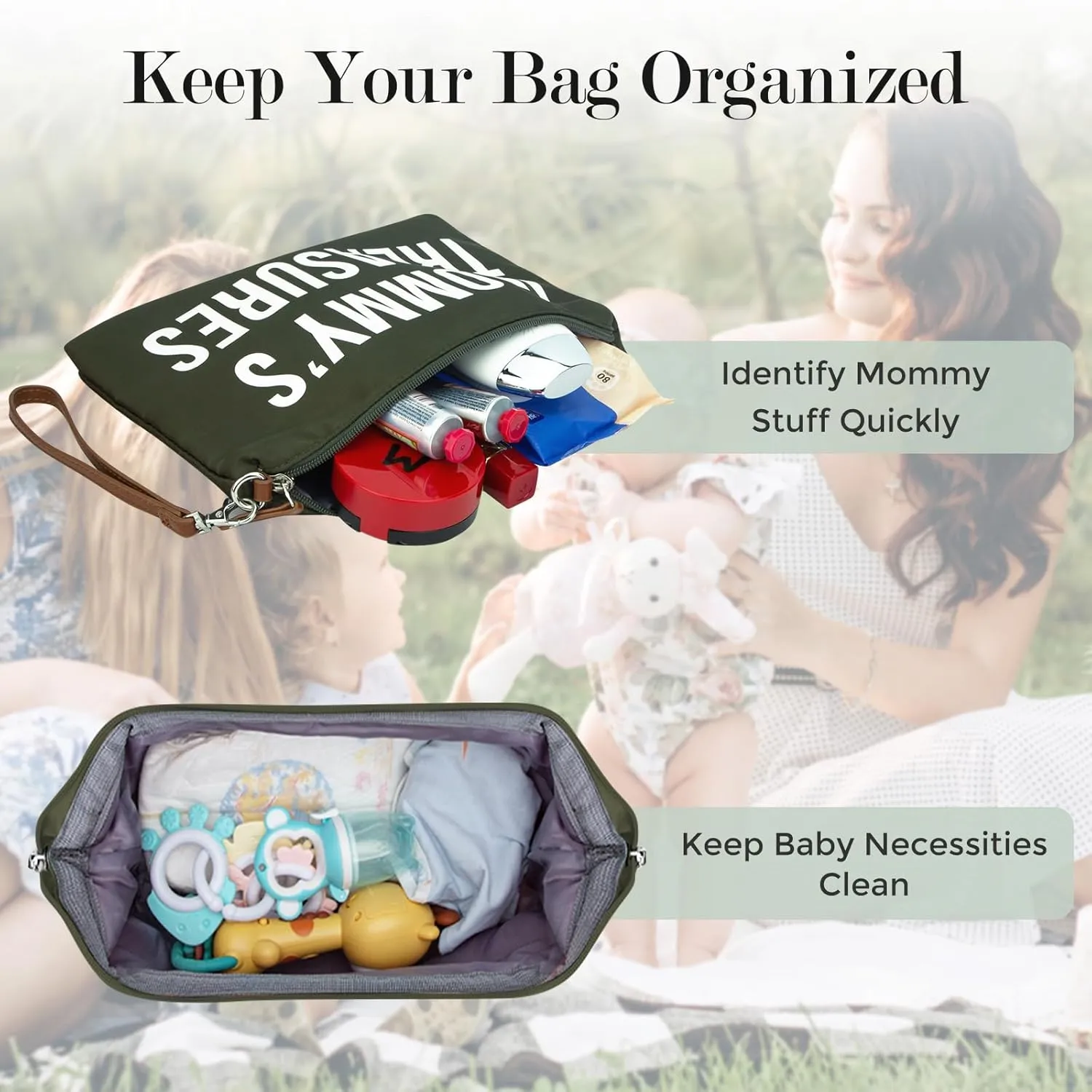 printe Mom's Bag, Hospital Bag for Labor and Delivery, Large Mommy Diaper Tote for Mom Overnight Travel, Waterproof Baby Handbag with Pouches and Straps, Olive Green