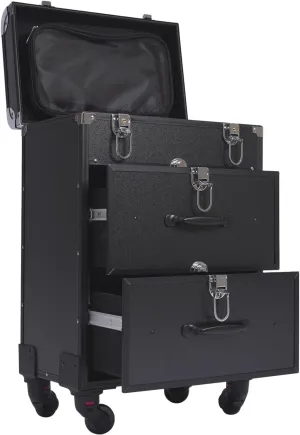 Professional Makeup Train Case,Rolling Makeup Train Case Cosmetic Professional Trolley Makeup Storage Organizer,with 360° Swivel Wheels,Locks, Black