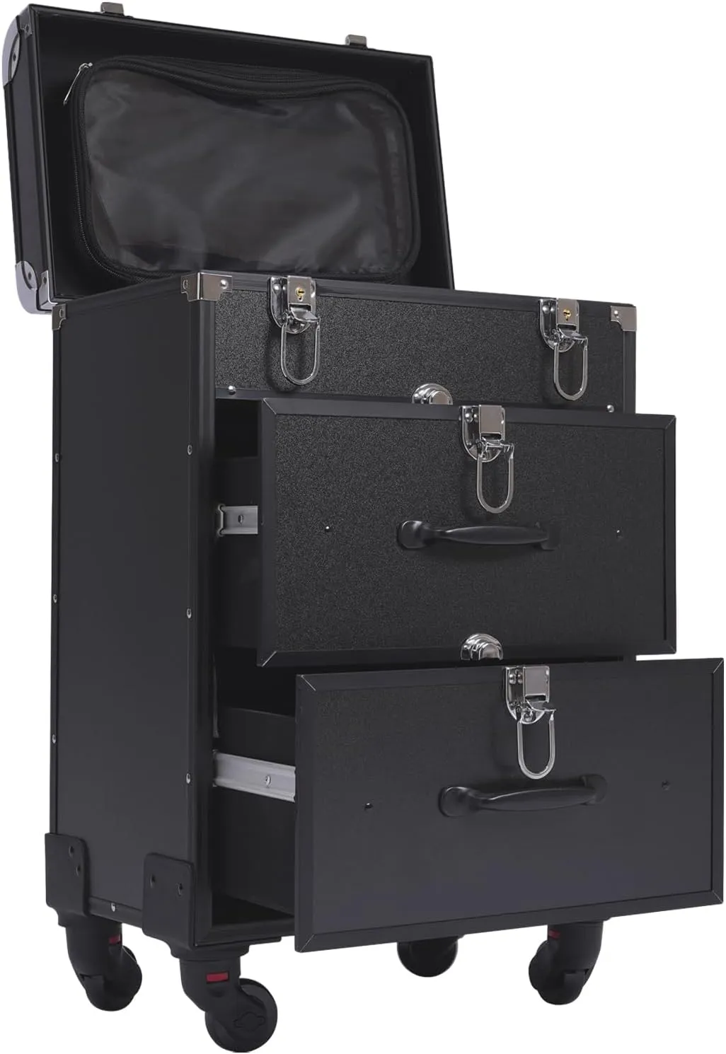 Professional Makeup Train Case,Rolling Makeup Train Case Cosmetic Professional Trolley Makeup Storage Organizer,with 360° Swivel Wheels,Locks, Black