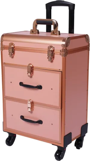 Professional Rolling Makeup Case with Locks - Large Cosmetic Trolley with Dividers & Drawers - Universal Wheels, Travel-Friendly Organizer (Gold)