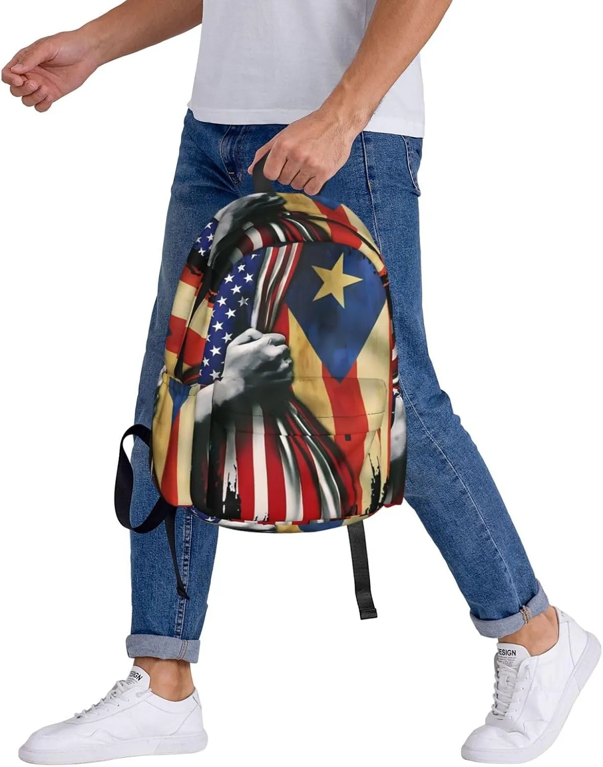 Puerto Rican American Flag Backpack Large Capacity Backpack Lightweight Double Shoulder Bag For Women Men Travel