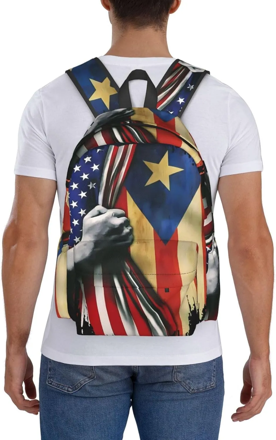 Puerto Rican American Flag Backpack Large Capacity Backpack Lightweight Double Shoulder Bag For Women Men Travel