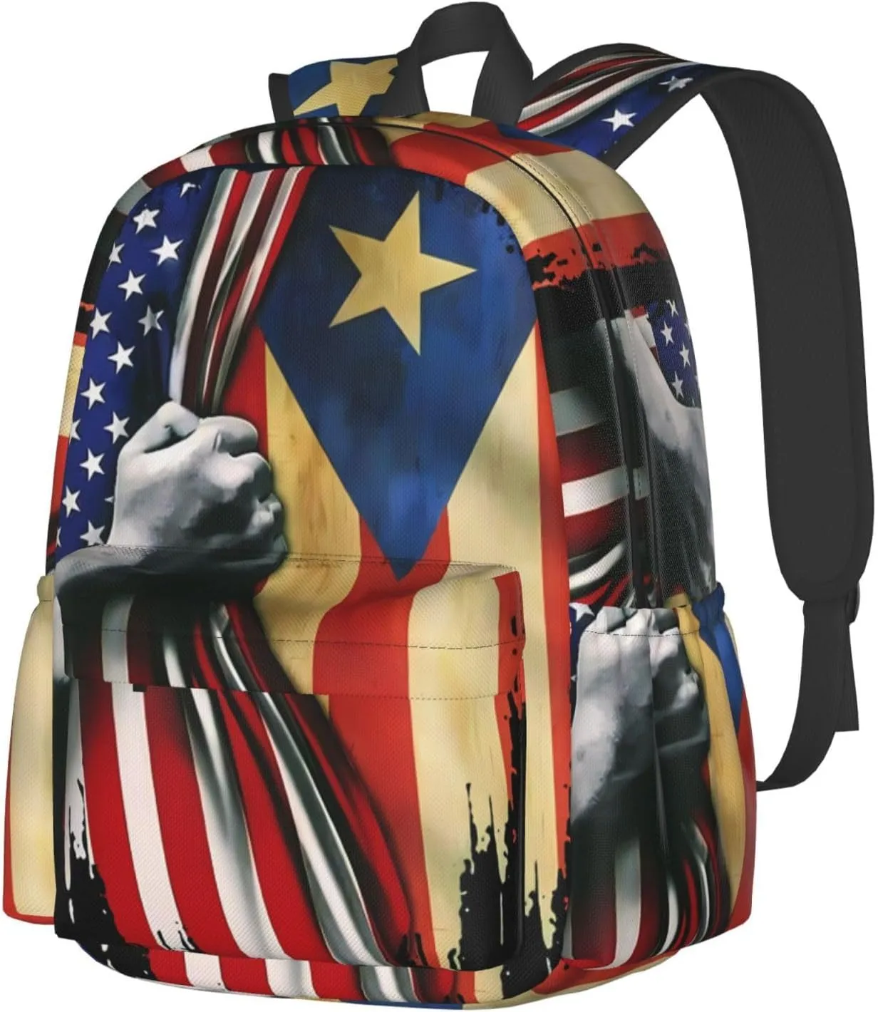 Puerto Rican American Flag Backpack Large Capacity Backpack Lightweight Double Shoulder Bag For Women Men Travel