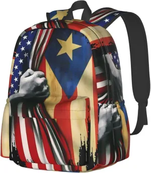 Puerto Rican American Flag Backpack Large Capacity Backpack Lightweight Double Shoulder Bag For Women Men Travel