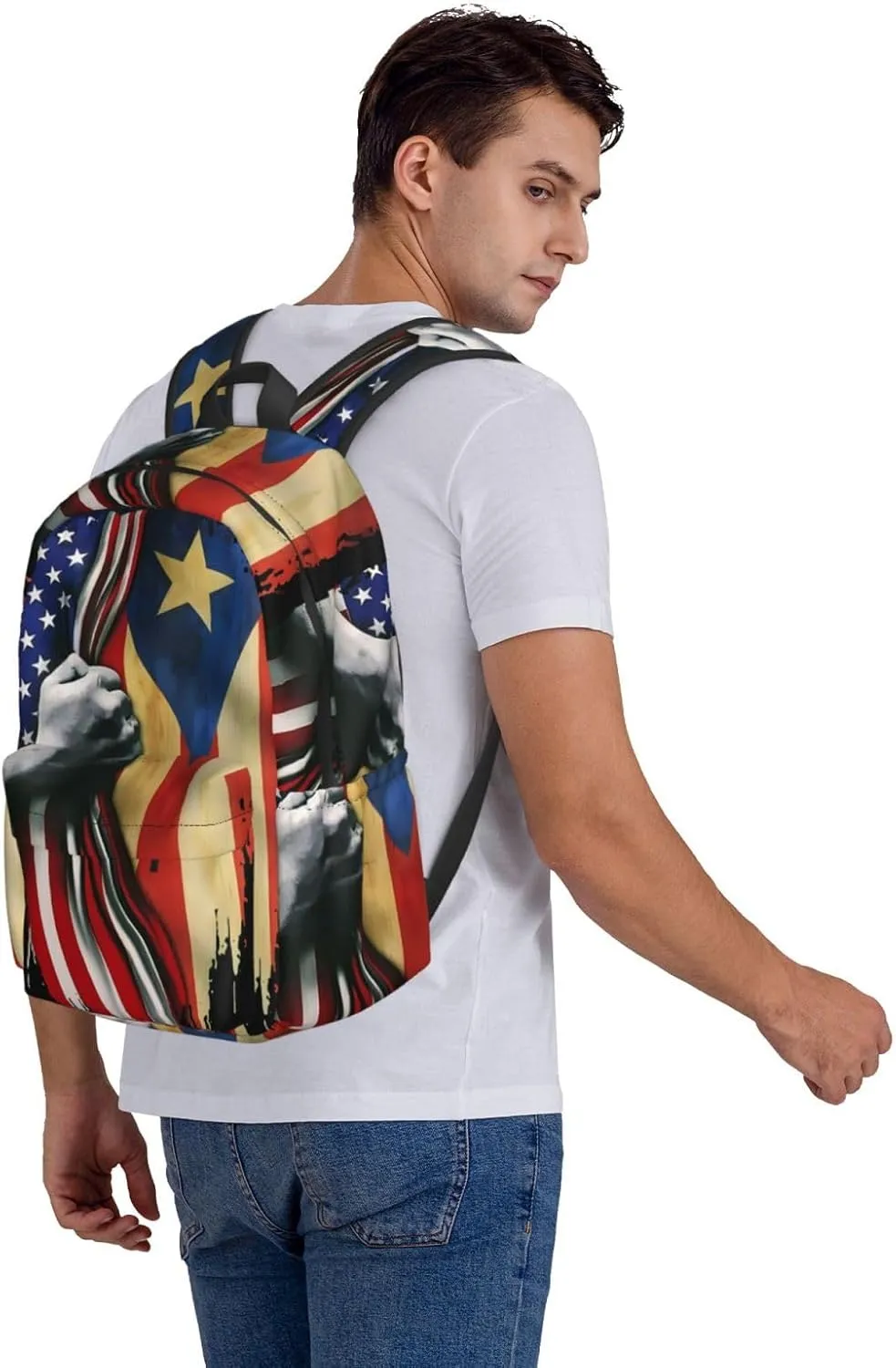 Puerto Rican American Flag Backpack Large Capacity Backpack Lightweight Double Shoulder Bag For Women Men Travel