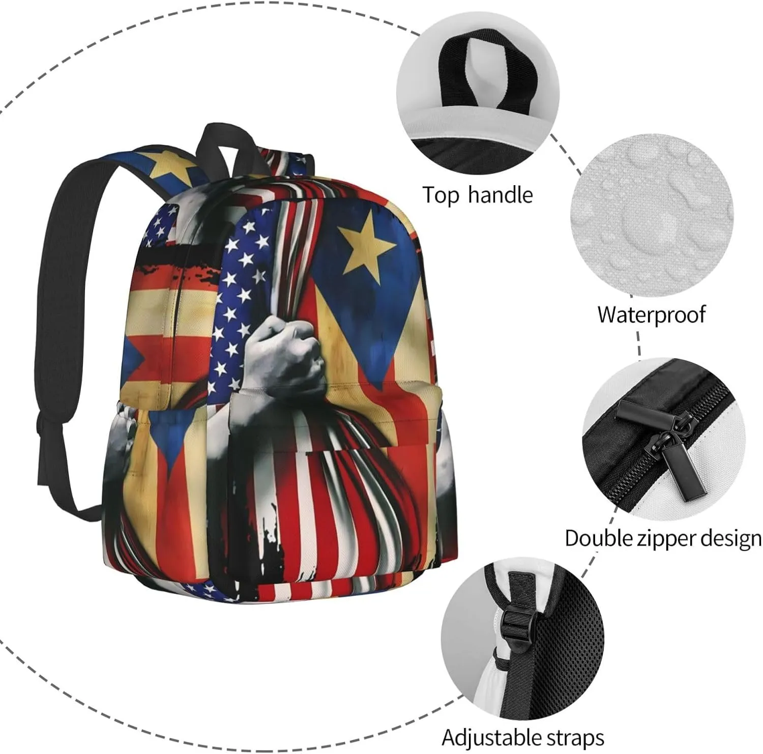 Puerto Rican American Flag Backpack Large Capacity Backpack Lightweight Double Shoulder Bag For Women Men Travel