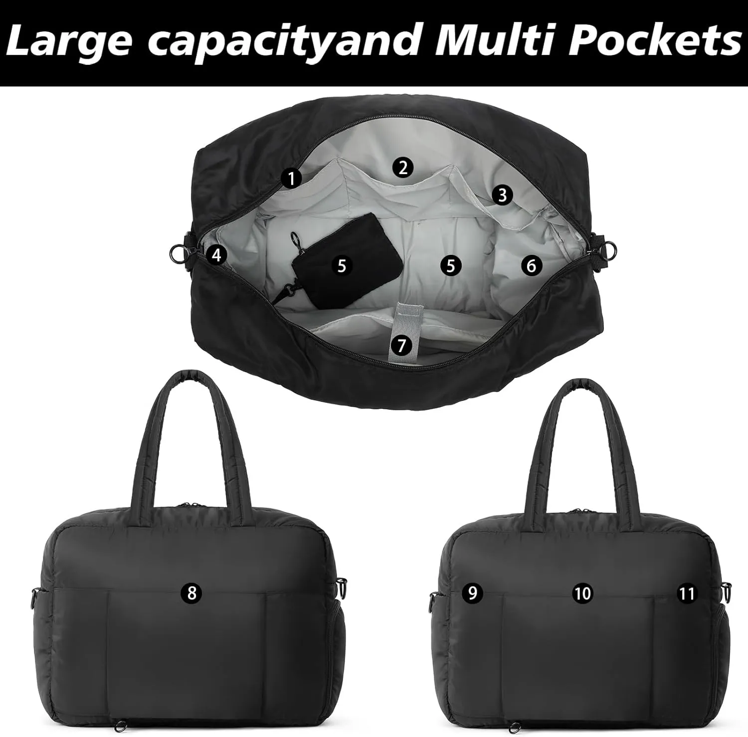 Puffy Duffle Bag, Waterproof Carry On Sport Gym Bags, Soft Travel Bag, Weekender Overnight Bag for Women