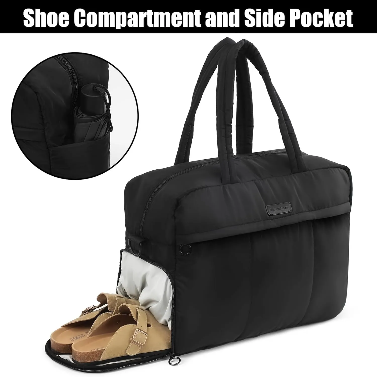 Puffy Duffle Bag, Waterproof Carry On Sport Gym Bags, Soft Travel Bag, Weekender Overnight Bag for Women