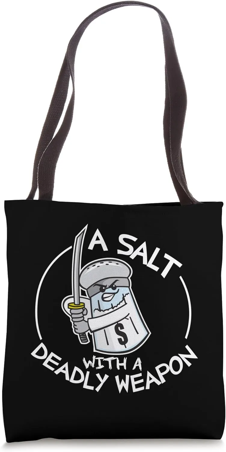 Pun Humor A Salt with a Deadly Weapon Cartoon Assault Tote Bag