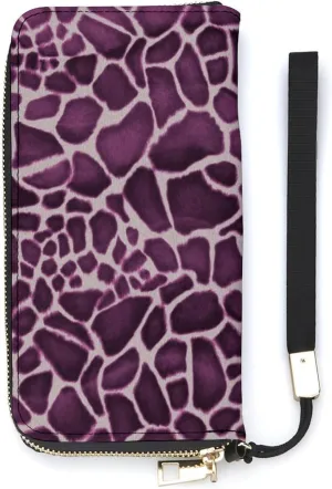 Purple Animal Giraffe Skin Women's Leather Long Large Capacity Wallet Clutch Wallet with Hand Strap, 20x10.5cm, style-33