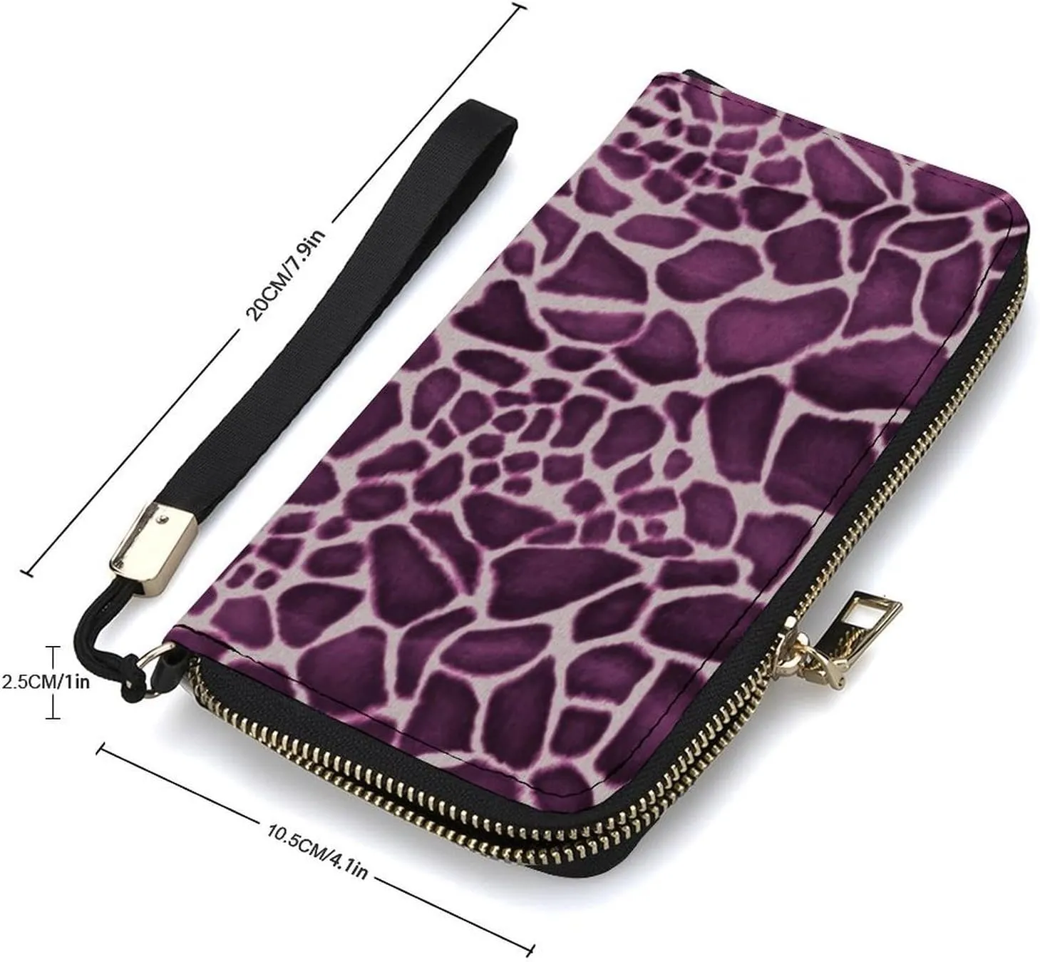 Purple Animal Giraffe Skin Women's Leather Long Large Capacity Wallet Clutch Wallet with Hand Strap, 20x10.5cm, style-33