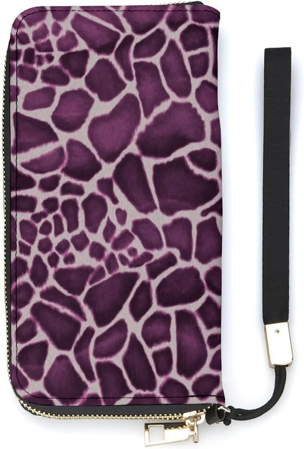 Purple Animal Giraffe Skin Women's Leather Long Large Capacity Wallet Clutch Wallet with Hand Strap, 20x10.5cm, style-33