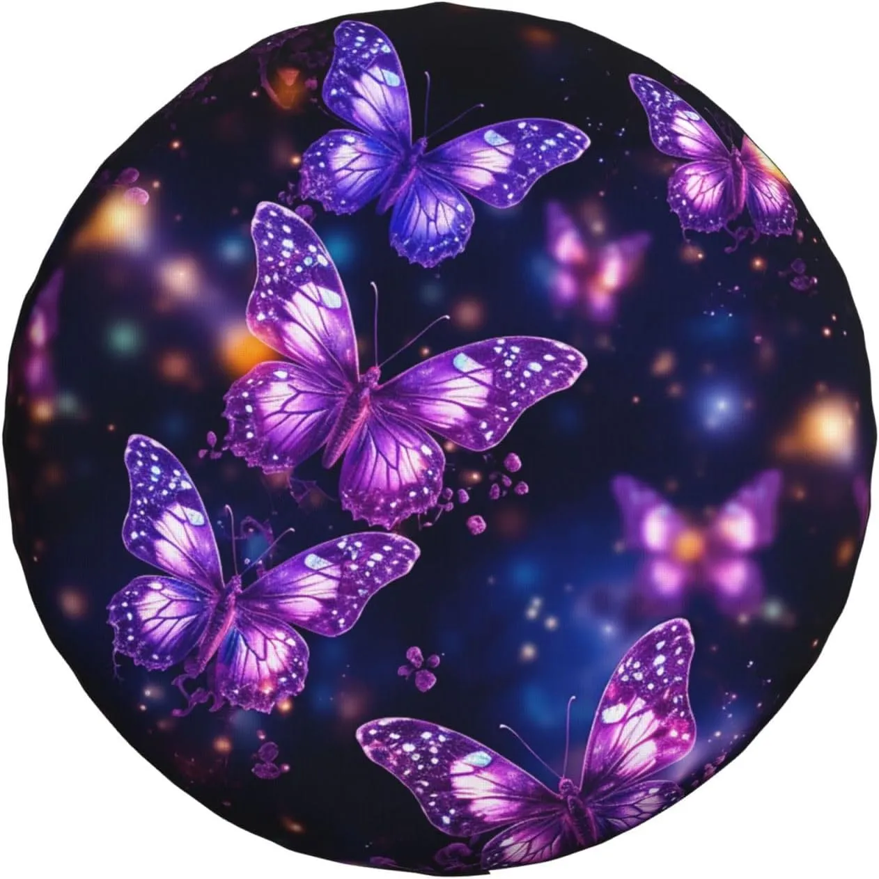 Purple Cute Butterfly Print Tire Cover Outdoor Waterproof Snow Sun Rain Wheel Cover Portable Wheel Bags Camper Spare Tire Cover Universal Car Tire Protectors for Trailer RV SUV