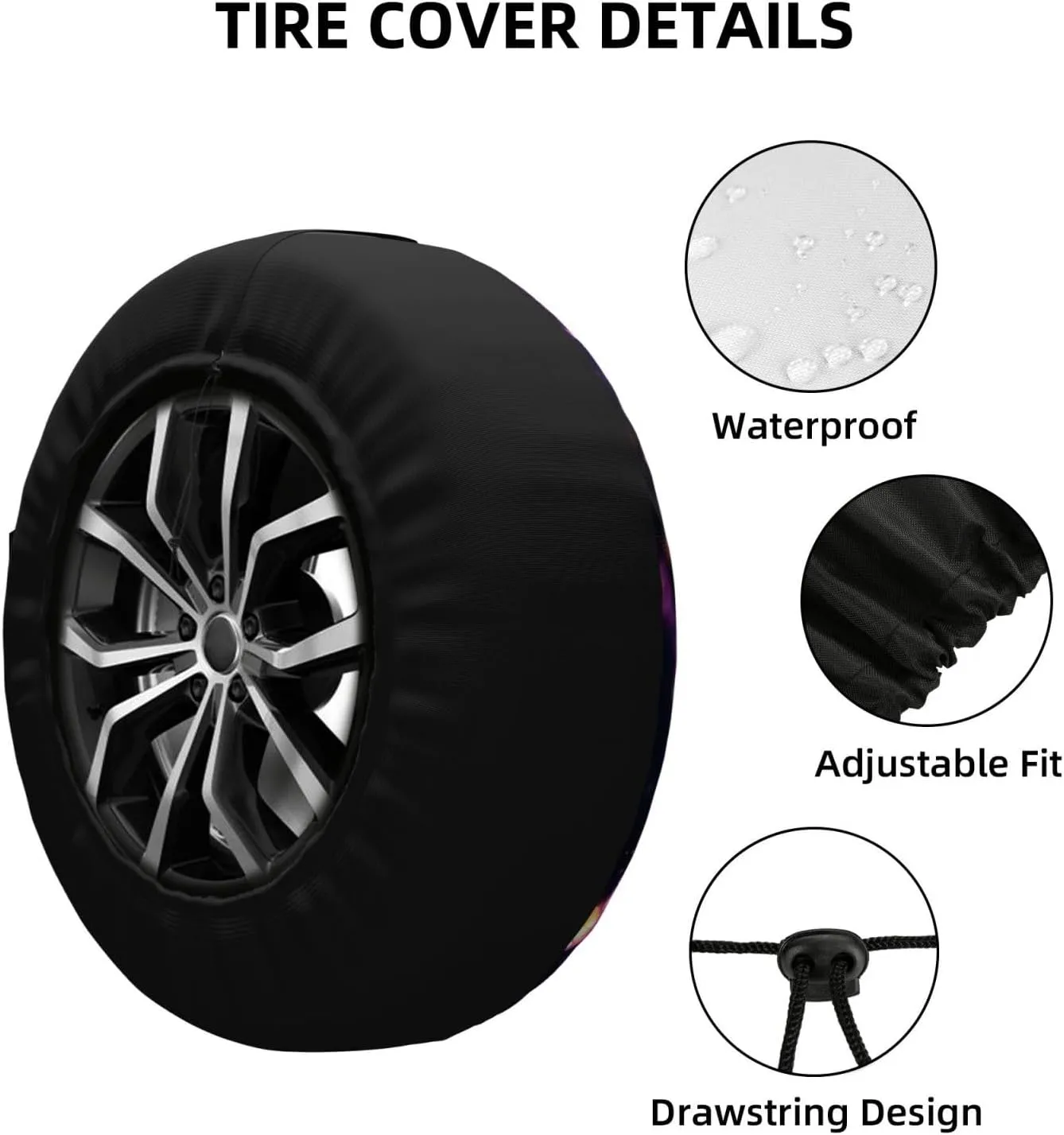 Purple Cute Butterfly Print Tire Cover Outdoor Waterproof Snow Sun Rain Wheel Cover Portable Wheel Bags Camper Spare Tire Cover Universal Car Tire Protectors for Trailer RV SUV