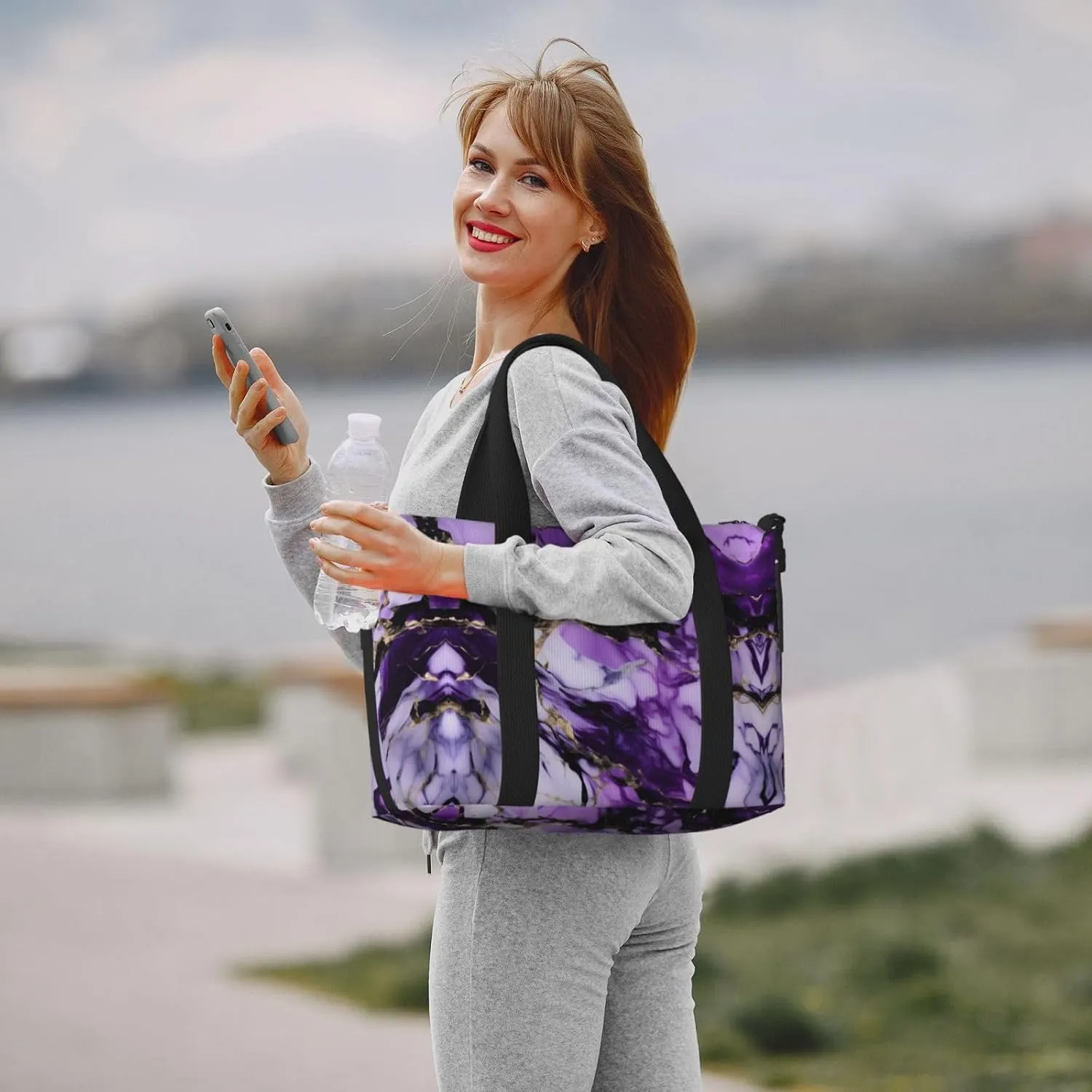 Purple Marble Travel Bags, Weekender Carry On For Women, Sports Gym Bag, Workout Duffel Bag,Overnight