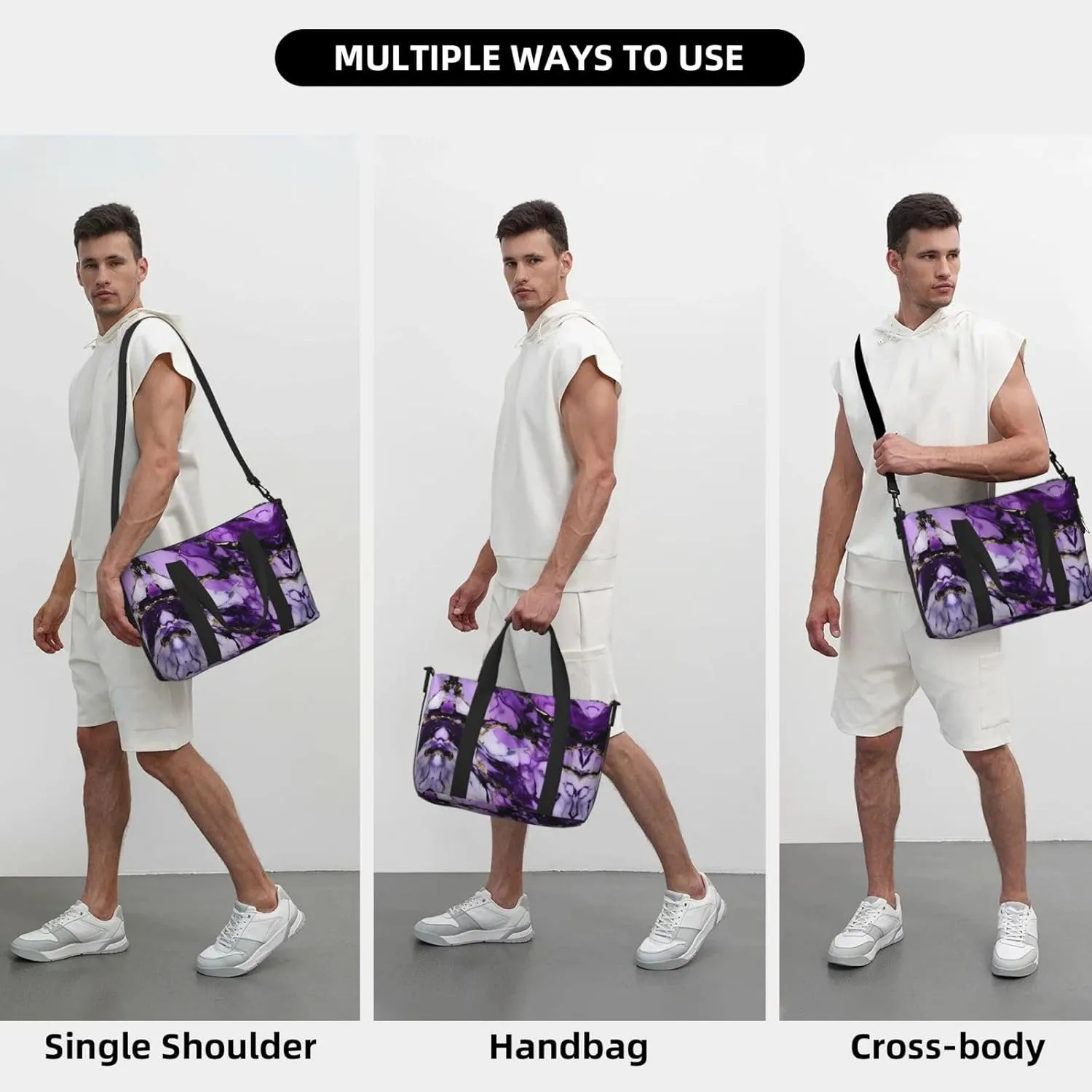 Purple Marble Travel Bags, Weekender Carry On For Women, Sports Gym Bag, Workout Duffel Bag,Overnight