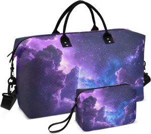 Purple Nebula Duffel Bag for Traveling, Gym Bags with Multiple Interior Pockets for Women Men Toiletry Purse Included 20.5”x 1.9” x 13.8”