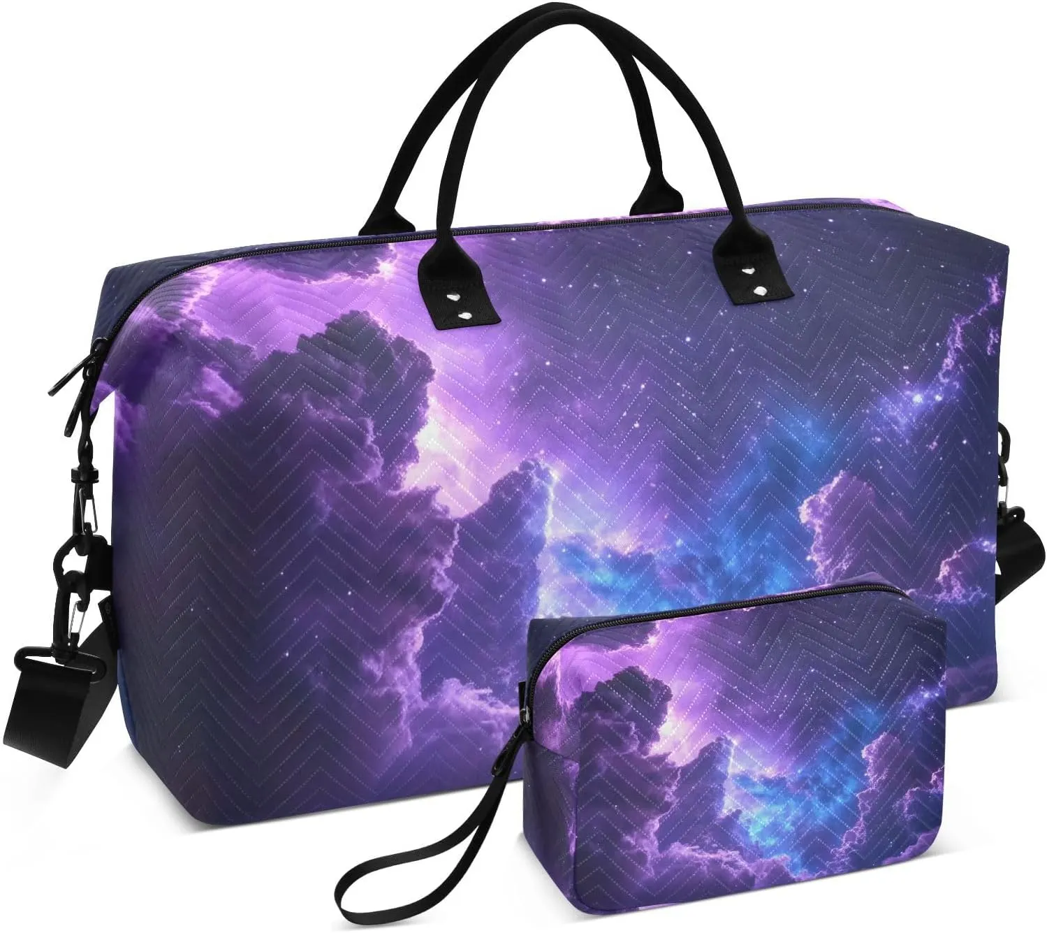 Purple Nebula Duffel Bag for Traveling, Gym Bags with Multiple Interior Pockets for Women Men Toiletry Purse Included 20.5”x 1.9” x 13.8”