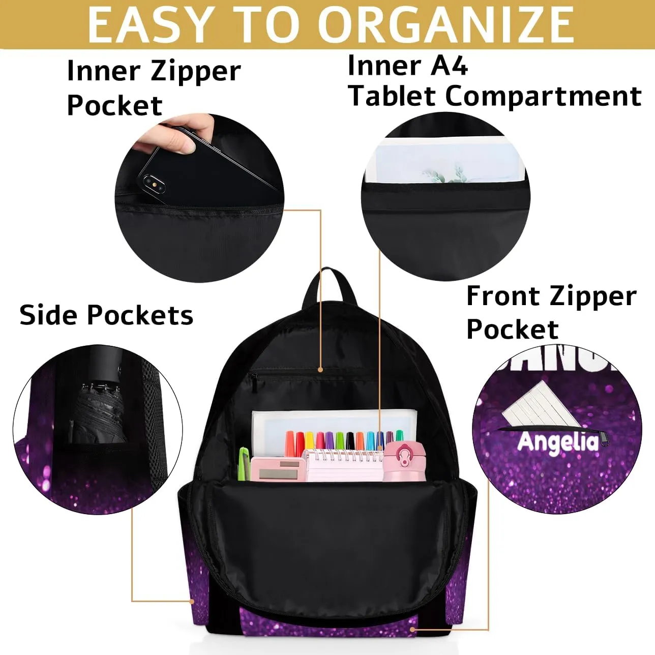 Purple Shiny Dance Customized Kids Backpack for Girls Ballet Personalized Preschool Toddler Backpack Kindergarten Nursery Bookbag Travel Children School Bag