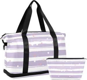 Purple Stripe and Spot Versatile Sports Travel Bag - Lasting Twill Tote, Removable Wheel & Rod Bagging, Multi-pocket Design, Complimentary Makeup Bag