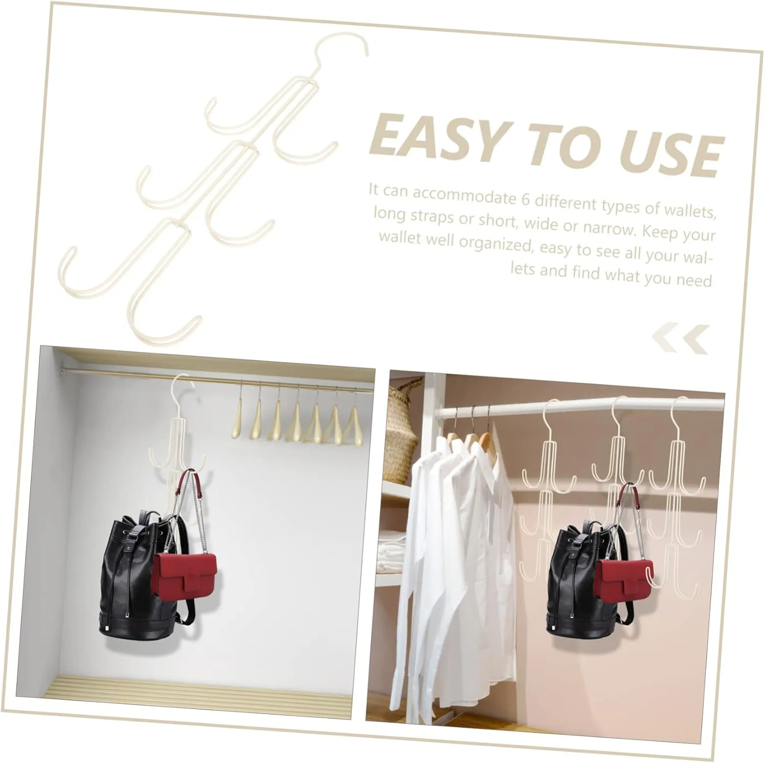 Purse Hanger Organizer for Closet Multi Functional Belt and Tie Hanger Hooks for Handbags Scarves and Accessories Storage for Bedroom and Bathroom
