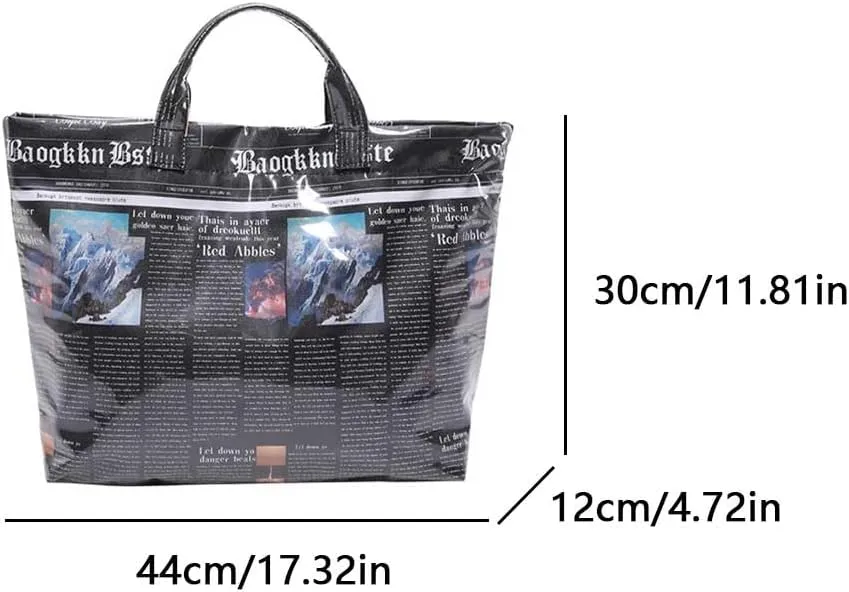 PVC Newspaper Shoulder Bag Large Capacity All-Match Shoulder Bag Waterproof Casual Tote Bag Travel Commute Bag