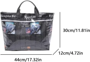 PVC Newspaper Shoulder Bag Large Capacity All-Match Shoulder Bag Waterproof Casual Tote Bag Travel Commute Bag