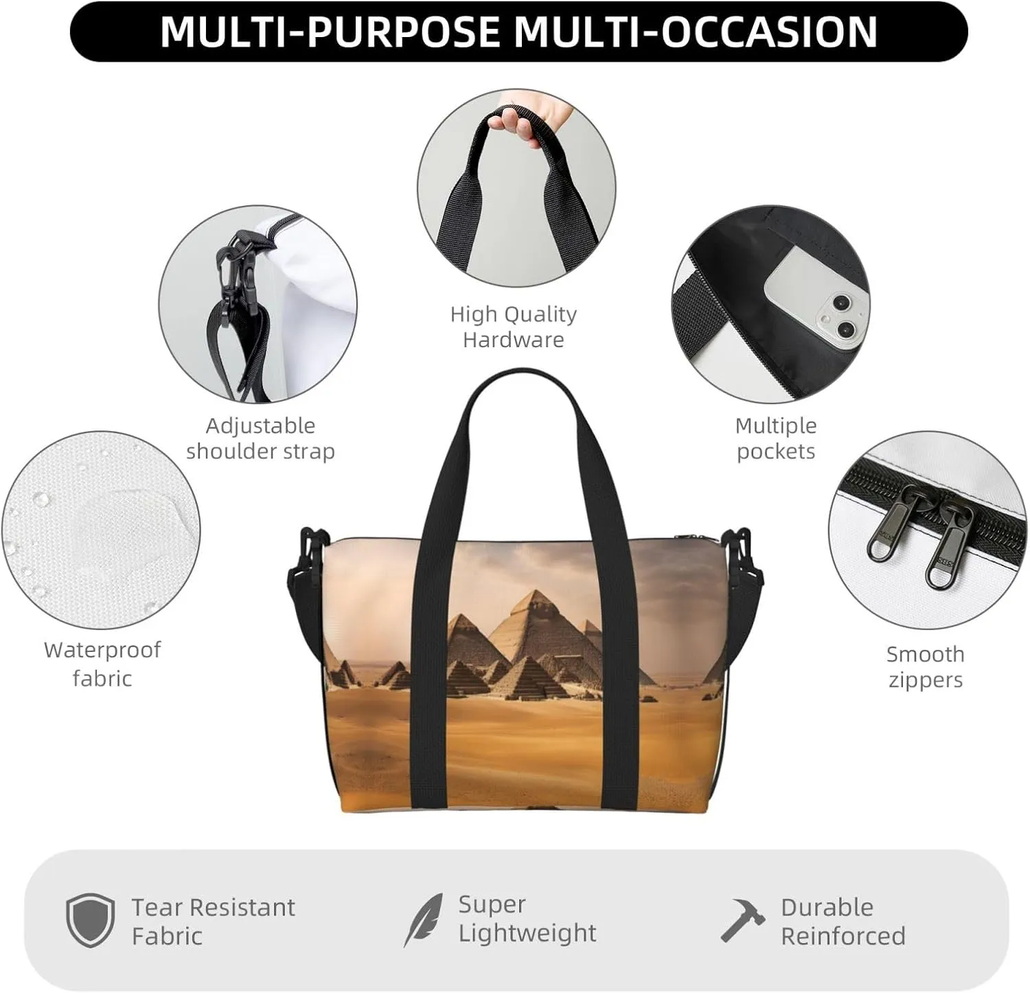 Pyramids Of Egypt Travel Duffel Bag Carry On Tote Bags For Men,Weekender Overnight Bag,Sports Tote Gym Bag
