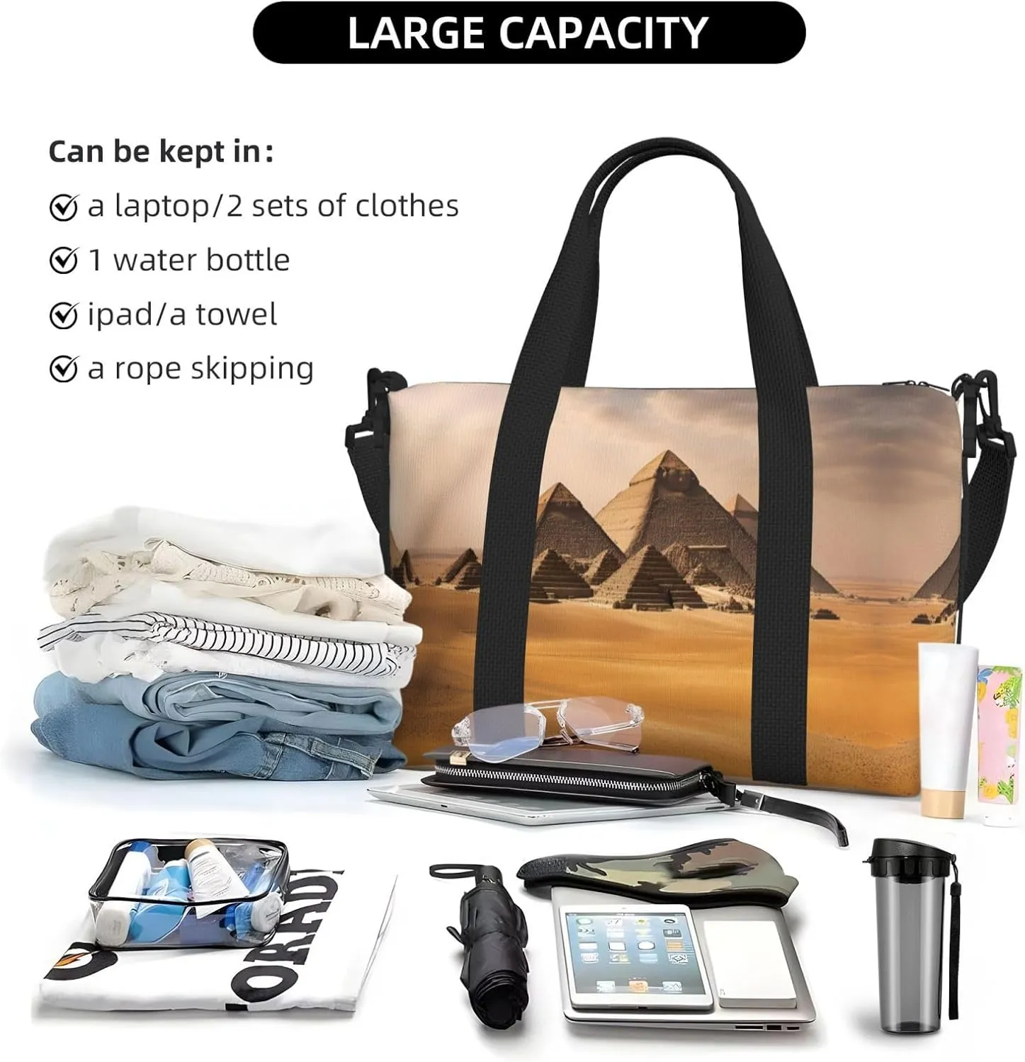 Pyramids Of Egypt Travel Duffel Bag Carry On Tote Bags For Men,Weekender Overnight Bag,Sports Tote Gym Bag