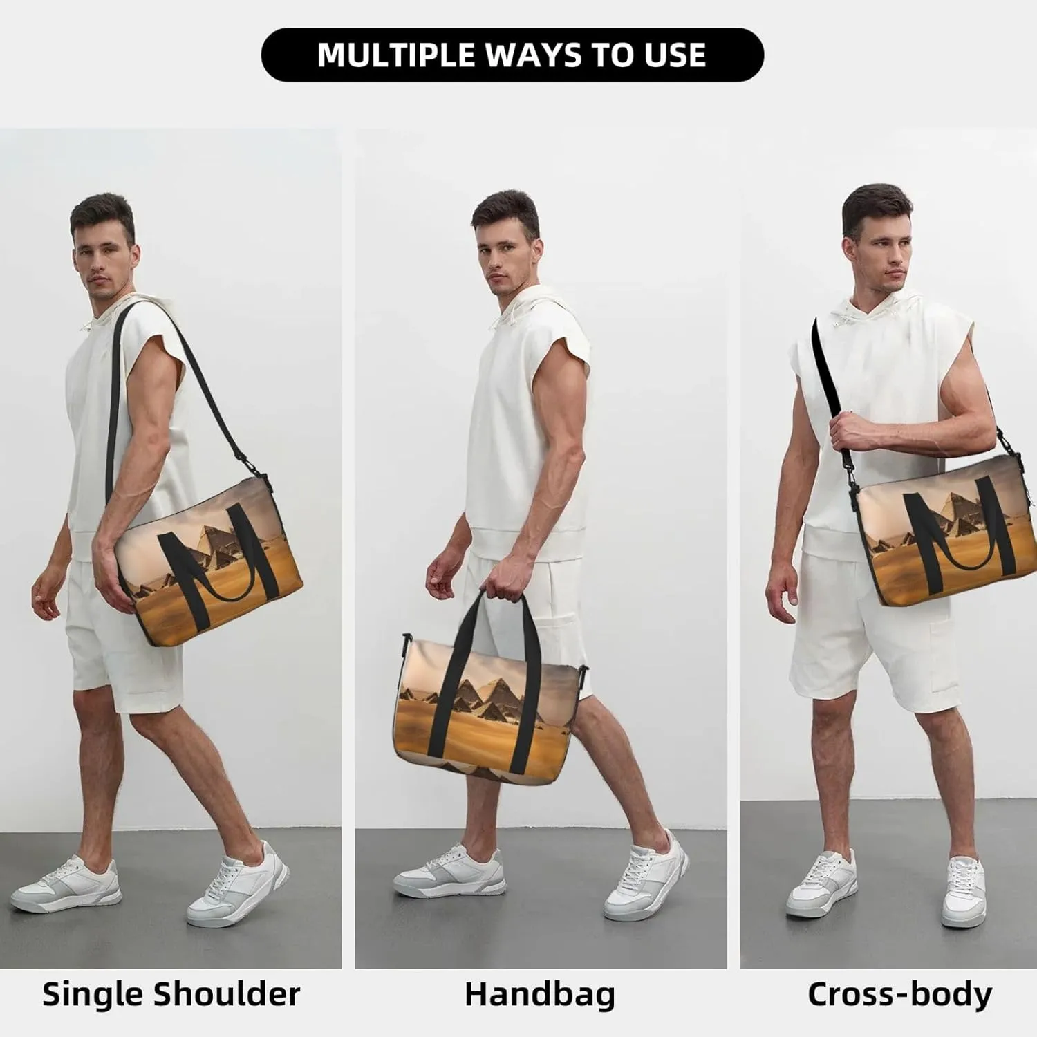 Pyramids Of Egypt Travel Duffel Bag Carry On Tote Bags For Men,Weekender Overnight Bag,Sports Tote Gym Bag