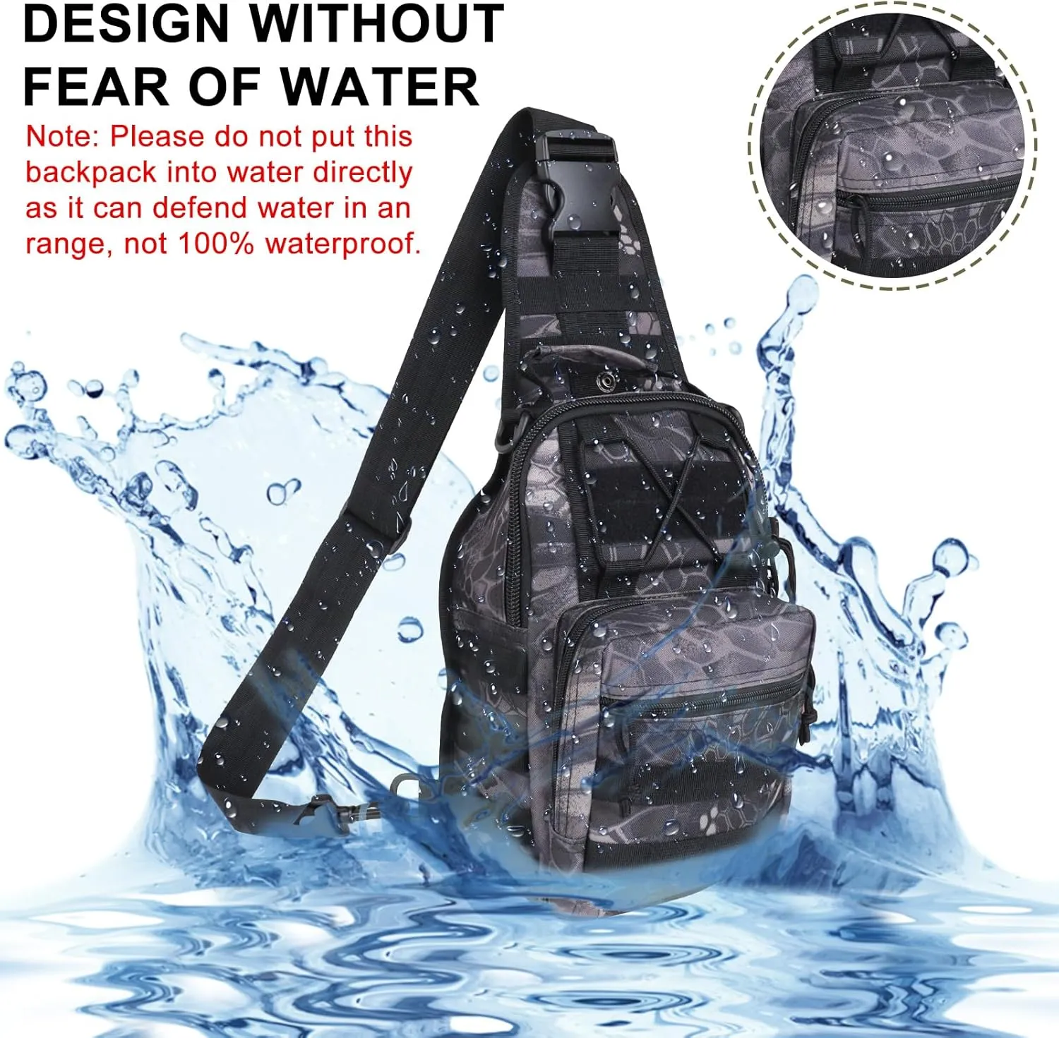 Qcute Tactical Backpack, Waterproof Military Cross-body Molle Sling Shoulder Backpack Chest Bag for Outdoor Every Day Carry