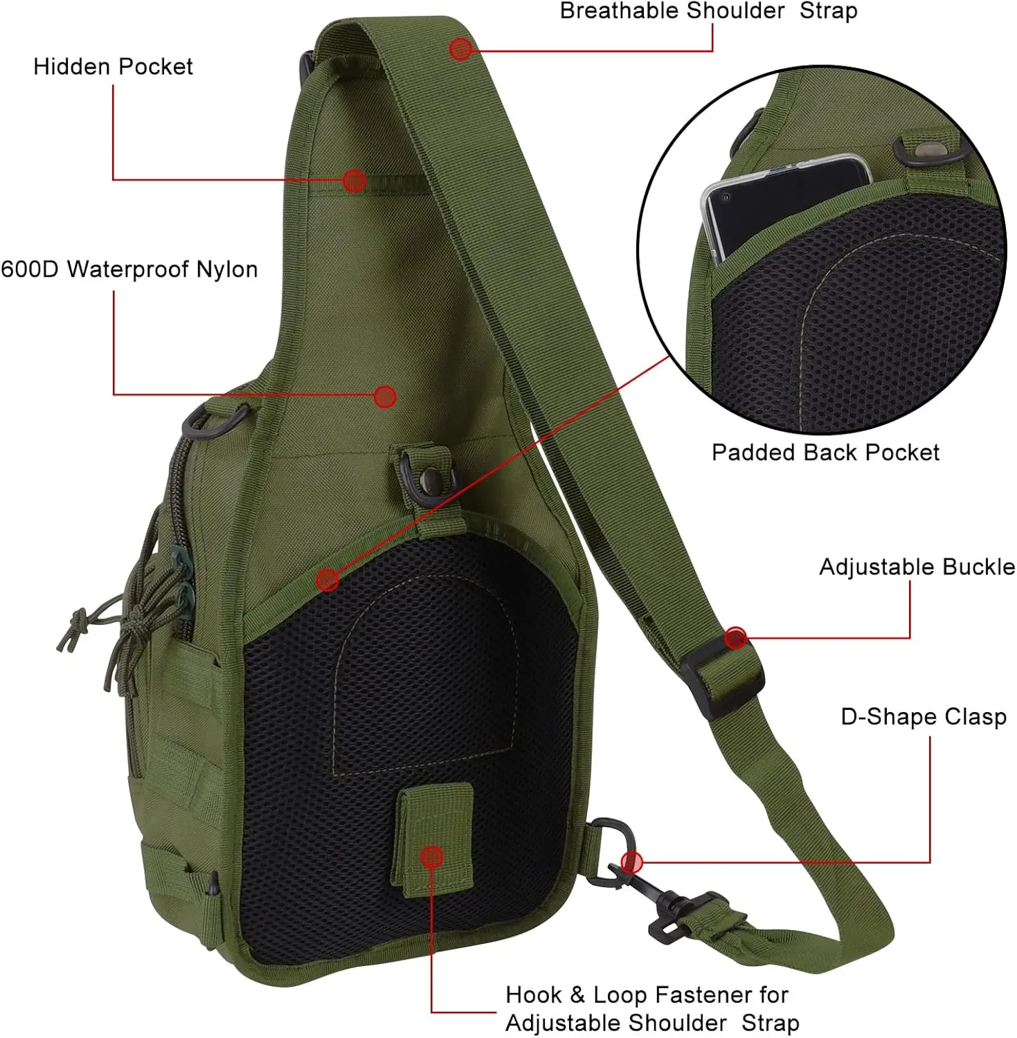 Qcute Tactical Backpack, Waterproof Military Cross-body Molle Sling Shoulder Backpack Chest Bag for Outdoor Every Day Carry