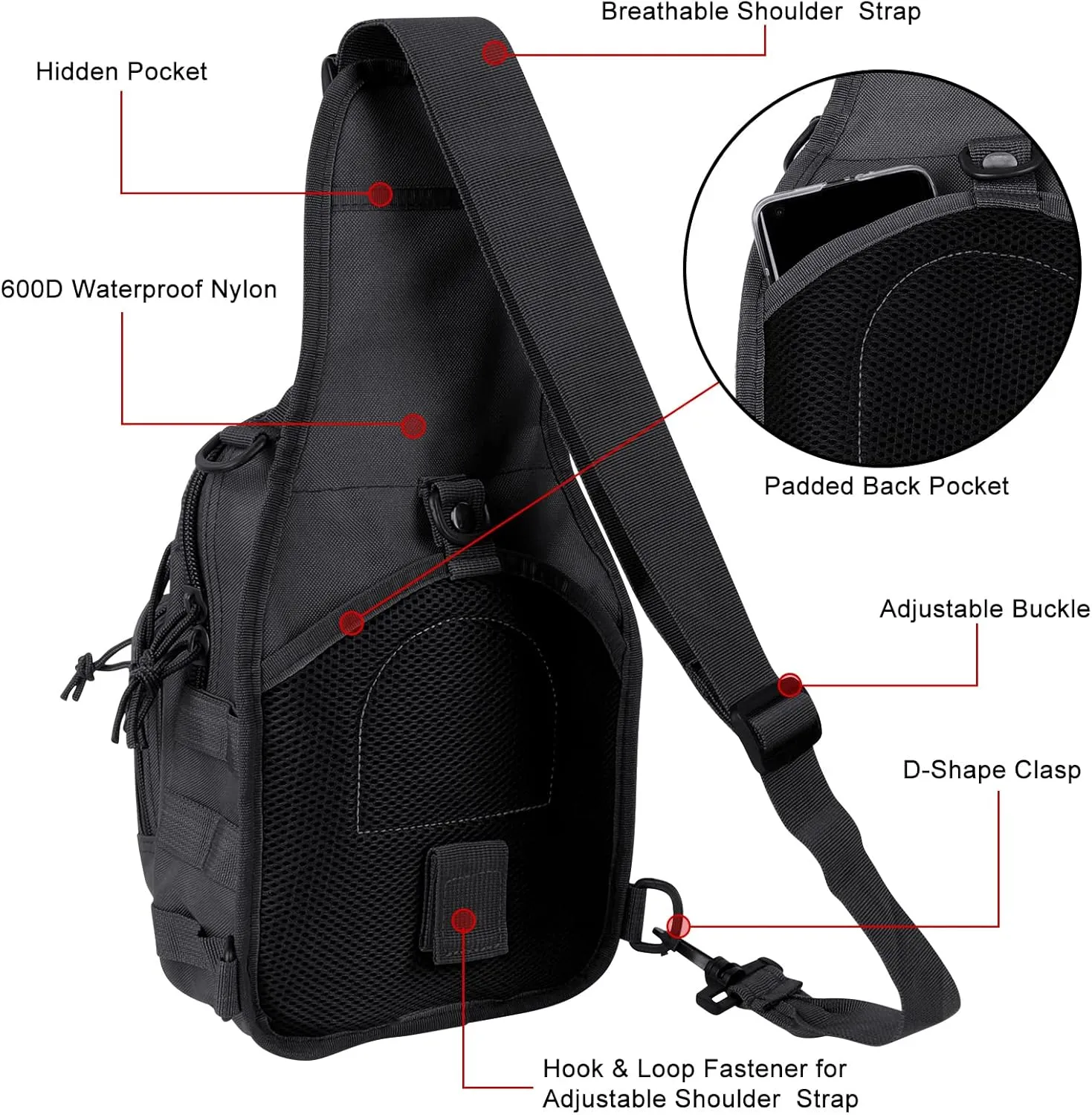 Qcute Tactical Backpack, Waterproof Military Cross-body Molle Sling Shoulder Backpack Chest Bag for Outdoor Every Day Carry