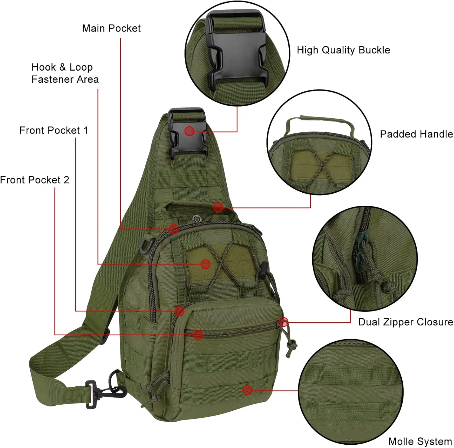 Qcute Tactical Backpack, Waterproof Military Cross-body Molle Sling Shoulder Backpack Chest Bag for Outdoor Every Day Carry