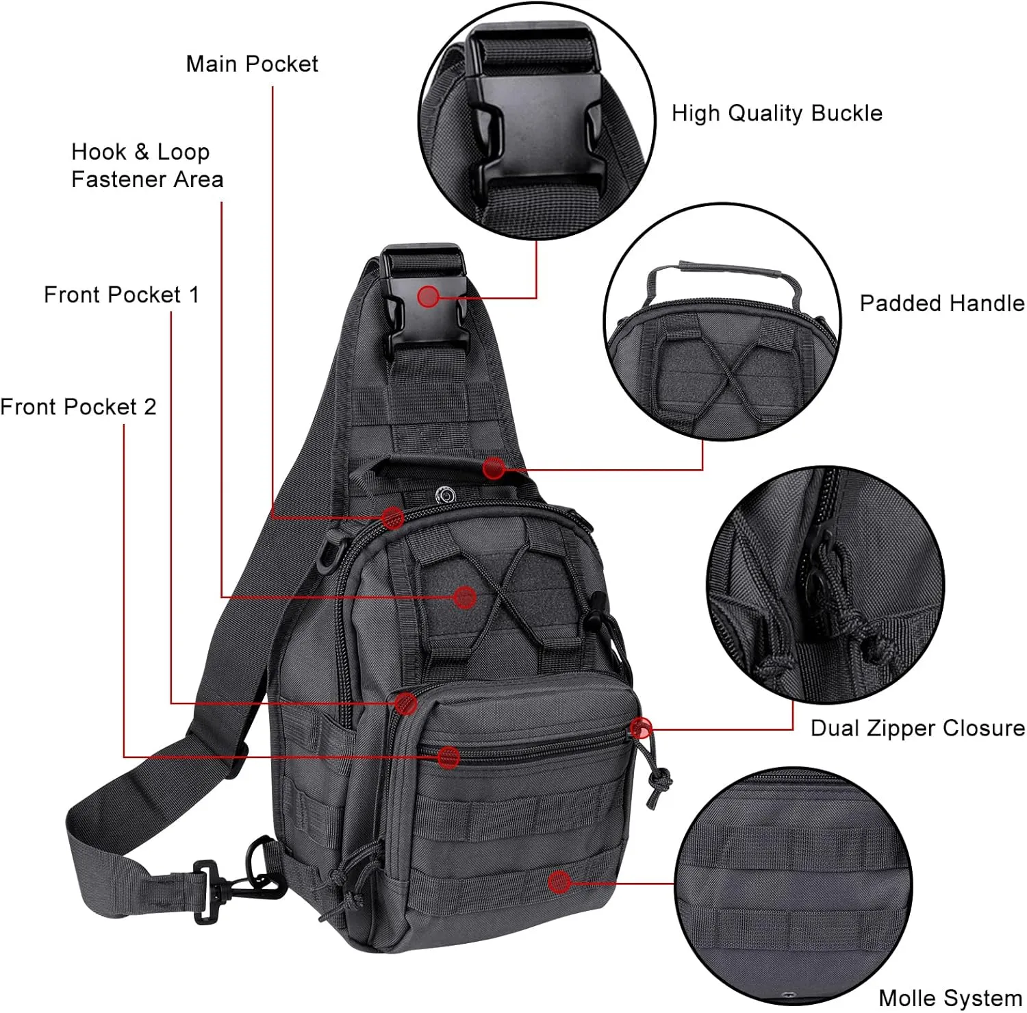 Qcute Tactical Backpack, Waterproof Military Cross-body Molle Sling Shoulder Backpack Chest Bag for Outdoor Every Day Carry